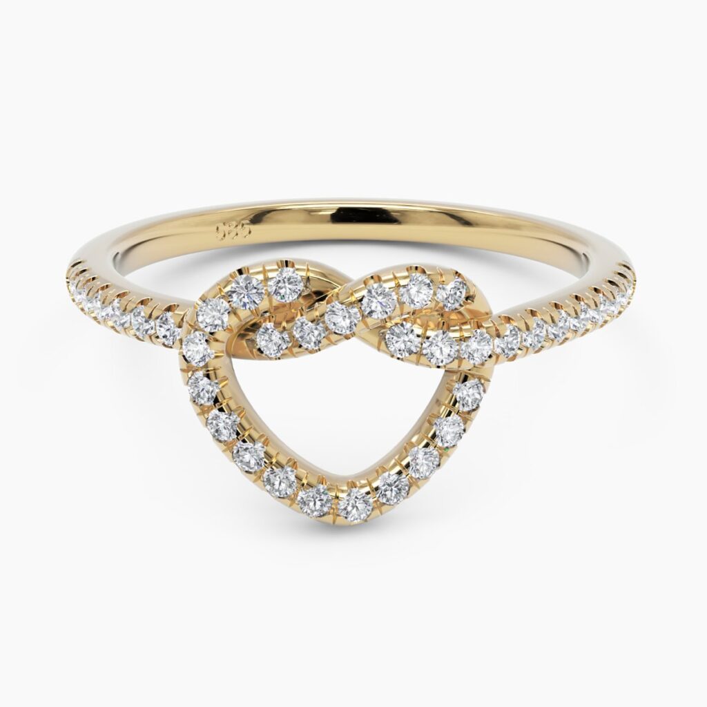 925 Sterling Silver Heart Diamond Knot Ring