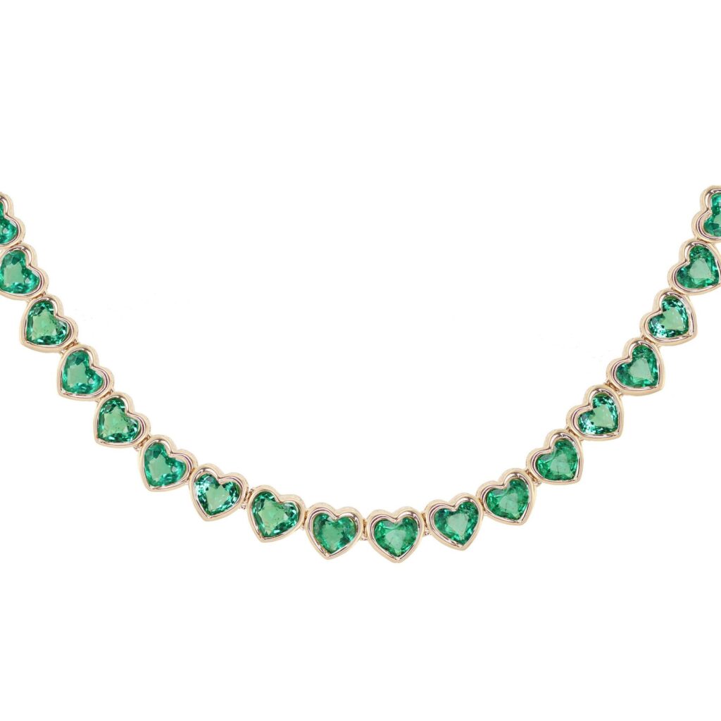 925 Sterling Silver Heart Emerald Tennis Necklace