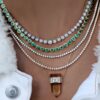 925 Sterling Silver Heart Emerald Tennis Necklace - Image 4