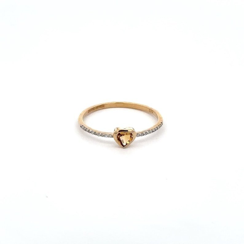 925 Sterling Silver Heart Shape Citrine Diamond Ring