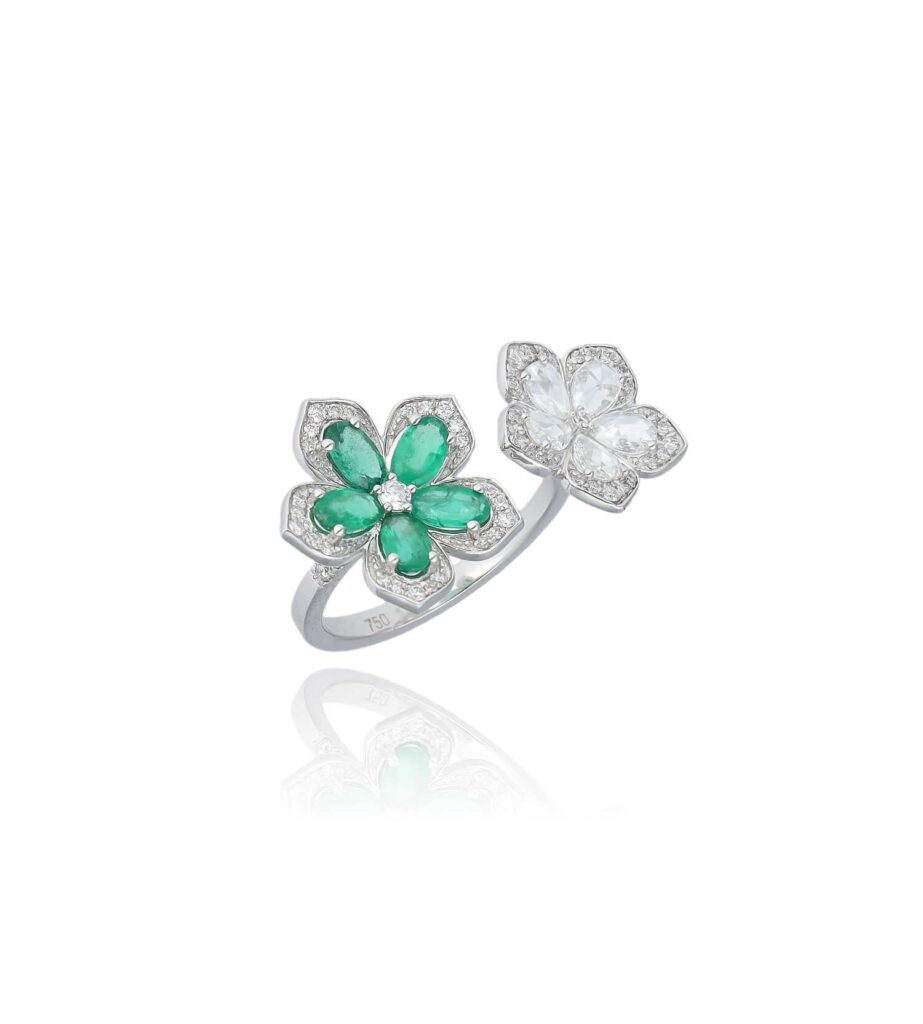 925 Sterling Silver Hellebore Duet Diamond Ring