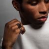 925 Sterling Silver Hooked Pearl Ring and Black Pearl - Image 2