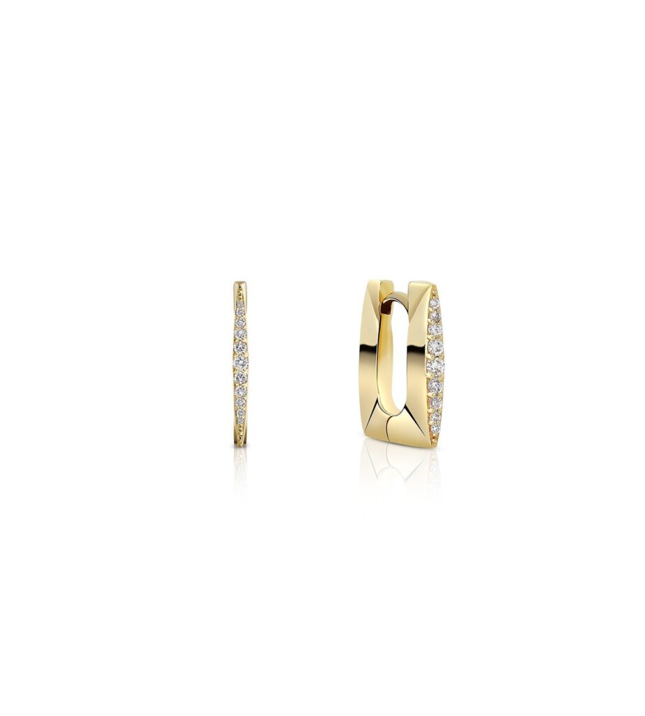 925 Sterling Silver Hoop Earrings Mini Diamond Yellow