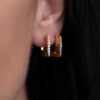 925 Sterling Silver Hoop Earrings Mini Diamond Yellow - Image 4