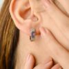 925 Sterling Silver Huggie Hoop Blue Sapphire Diamond Earrings - Image 2