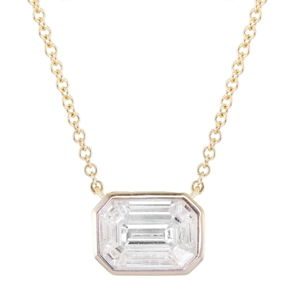 925 Sterling Silver Illusion Emerald Cut Diamond Bezel Necklace