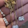 925 Sterling Silver Illusion Emerald Cut Diamond Bezel Necklace - Image 2