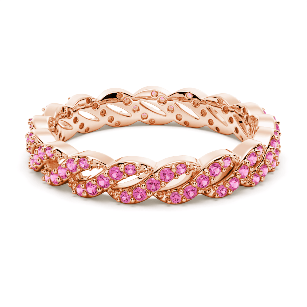 925 Sterling Silver "infinite Hope" Pink Sapphire Ribbon Eternity Band