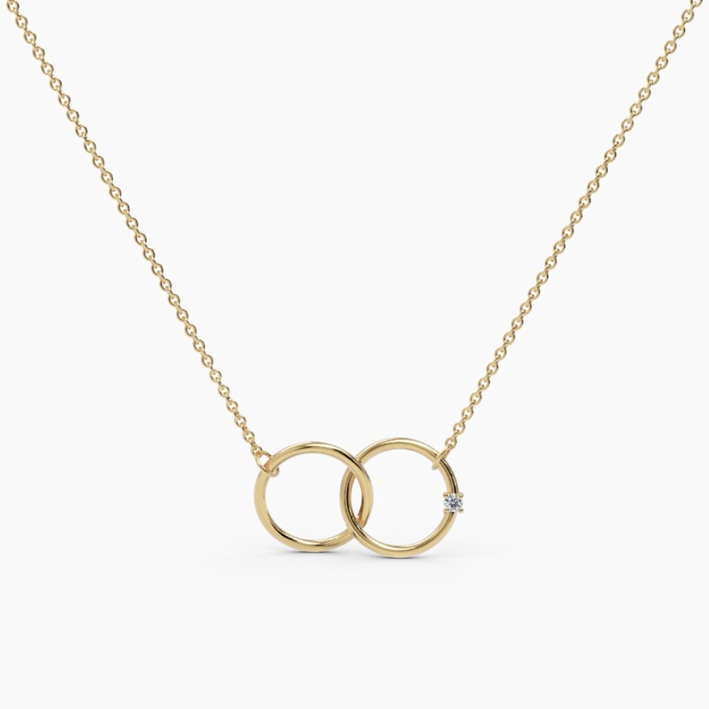 925 Sterling Silver Interlinked Circles Necklace Tiny Diamond