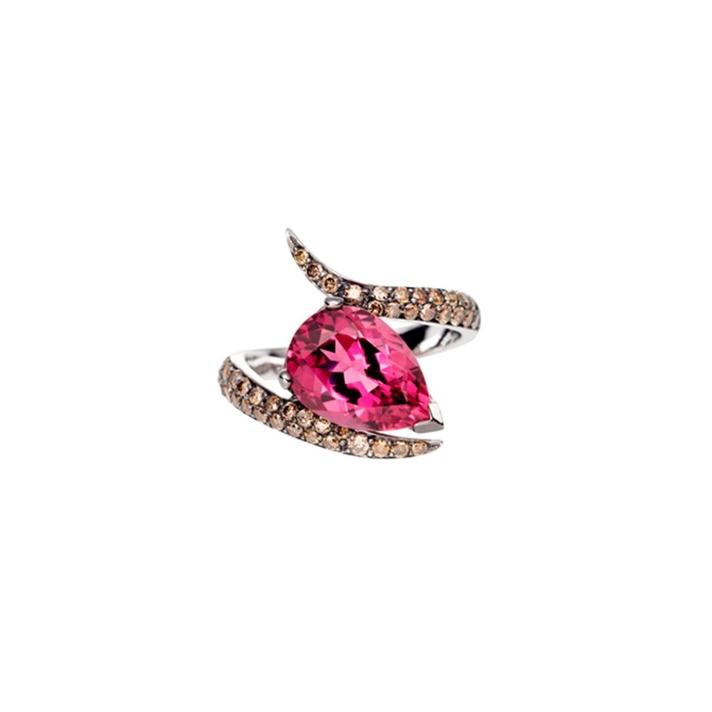 925 Sterling Silver Interlocking Aurora Diamond Ring and 3.31CT Pink Tourmaline