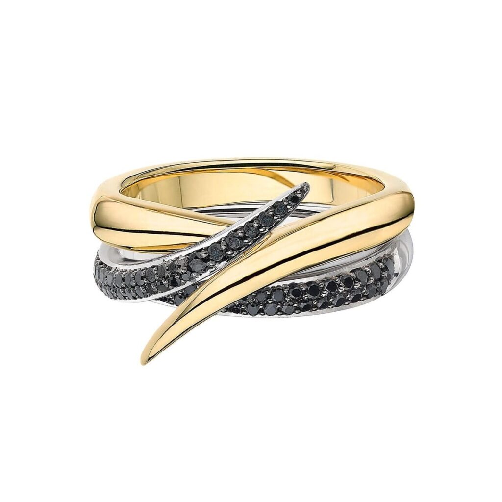 925 Sterling Silver Interlocking Duo Ring and Black Diamond