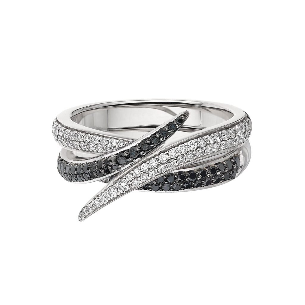 925 Sterling Silver Interlocking Duo Ring Black and Diamond