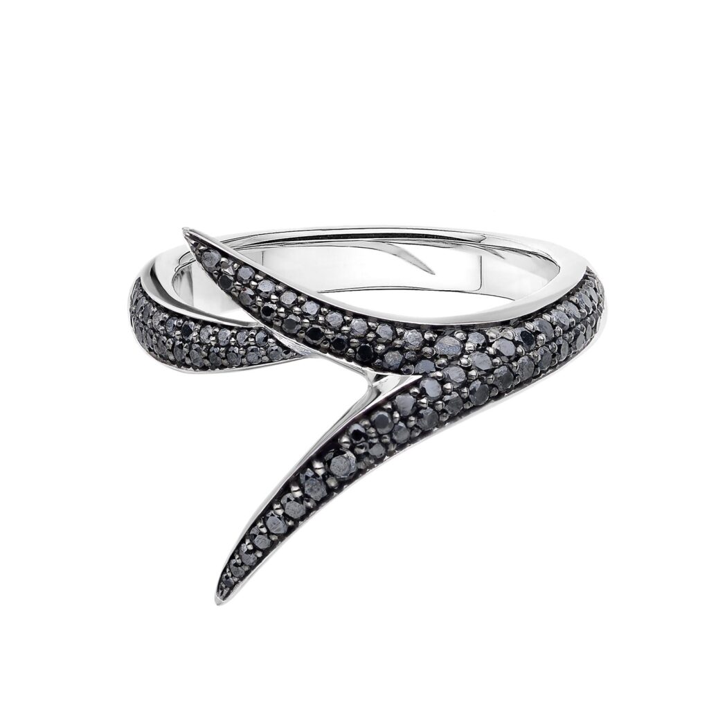 925 Sterling Silver Interlocking Embrace Ring and Black Diamond