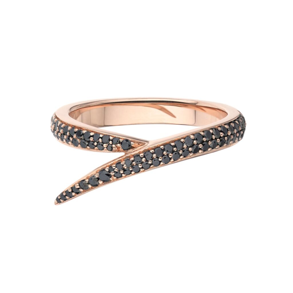 925 Sterling Silver Interlocking Single Ring and Black Diamond