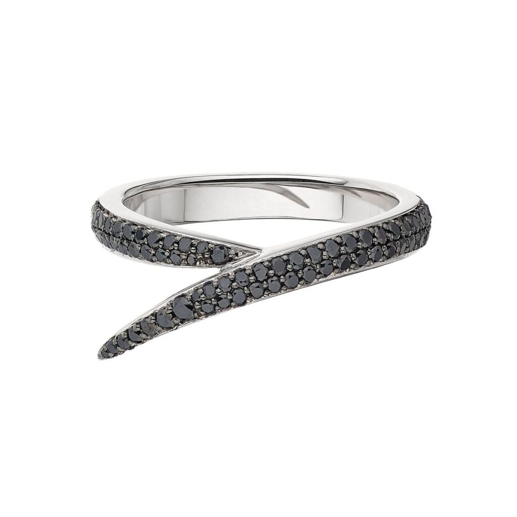 925 Sterling Silver Interlocking Single Ring and Black Diamond
