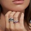 925 Sterling Silver Interlocking Single Ring and Black Diamond - Image 2