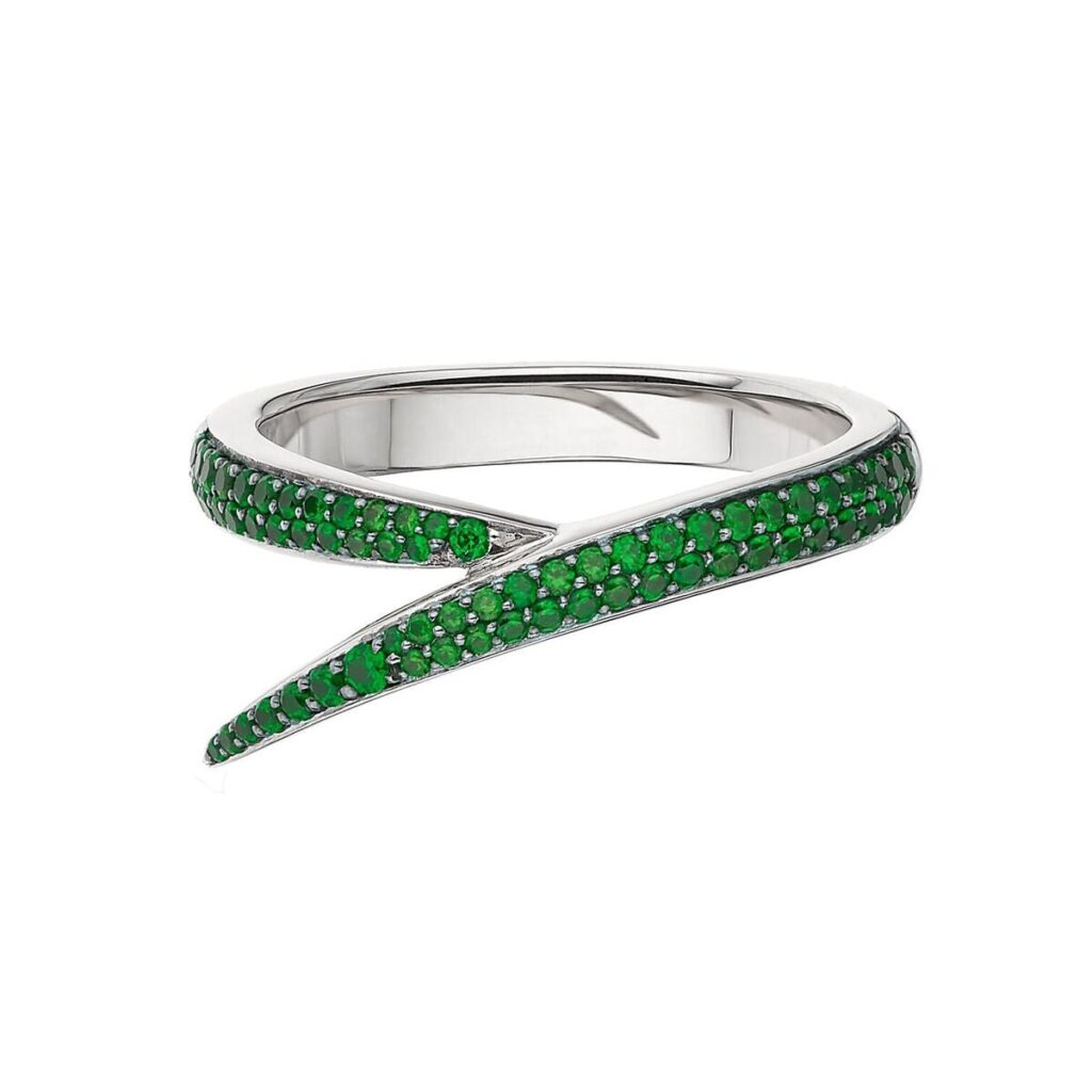 925 Sterling Silver Interlocking Single Ring and Green Tsavorite