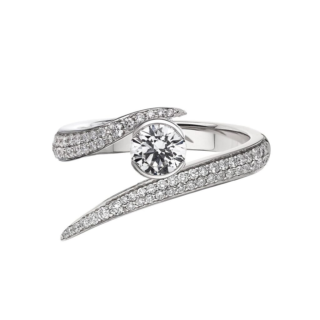 925 Sterling Silver Interlocking Solitaire50 Engagement Ring and 0.99CT Diamond