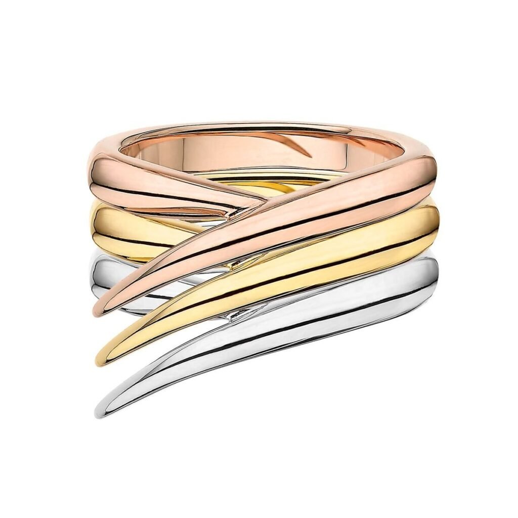 925 Sterling Silver Interlocking Stacked Ring 18CT Rose Yellow