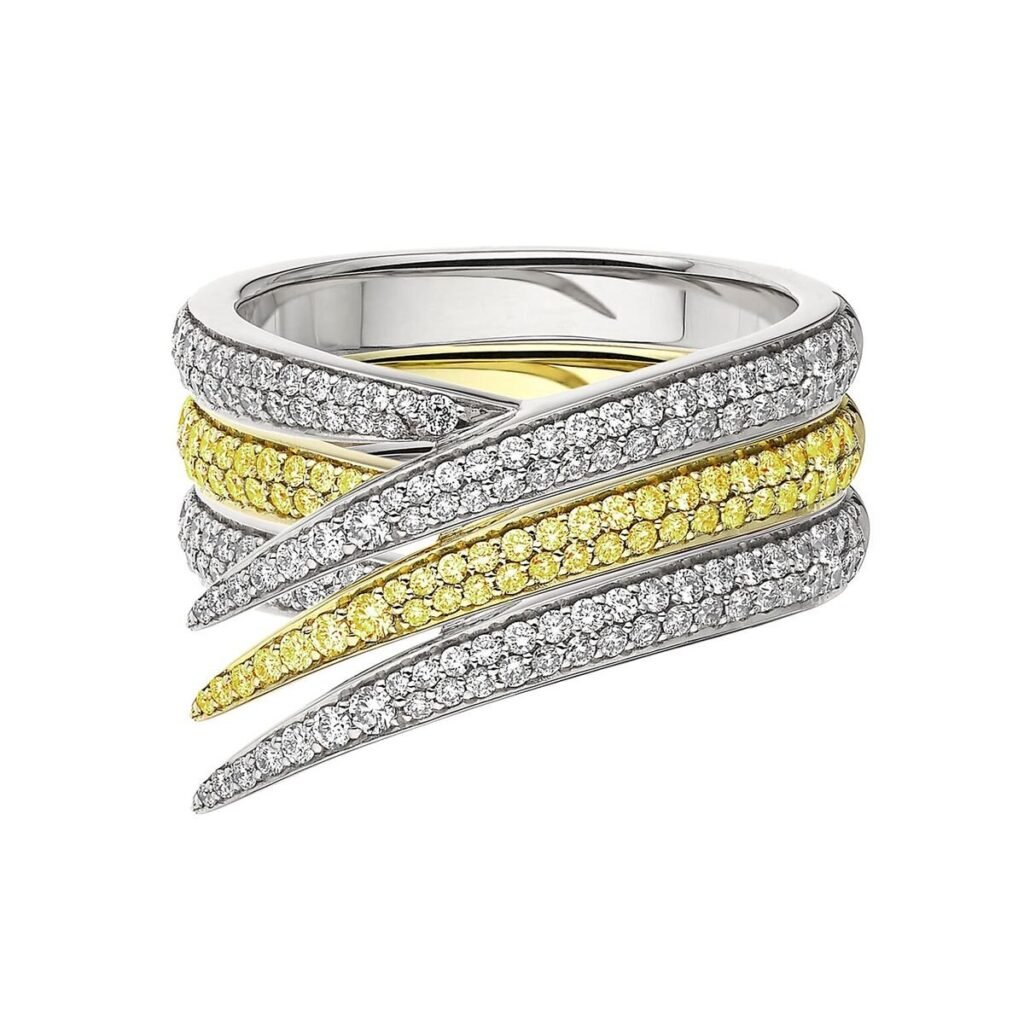 925 Sterling Silver Interlocking Stacked Ring 18CT White and Yellow Sapphire and Diamond