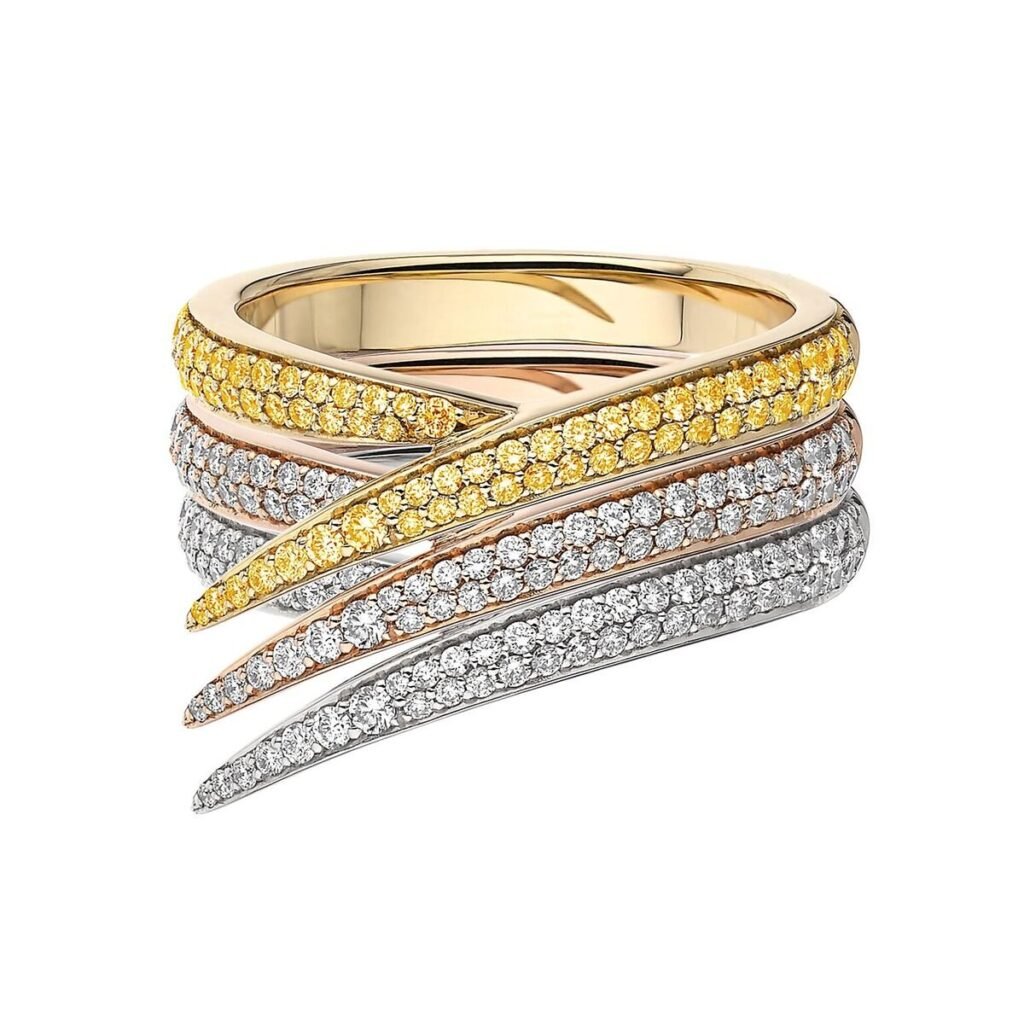925 Sterling Silver Interlocking Stacked Ring Yellow Sapphire and Diamond