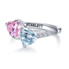 925 Sterling Silver "intimate" Toi Et Moi Pink and Sky Blue Heart Ring - Image 2