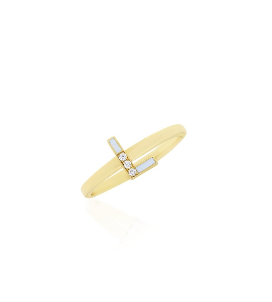 925 Sterling Silver L League Diamond Ring