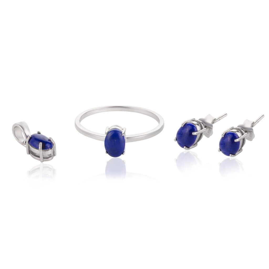 925 Sterling Silver Lapis Lazuli Combo Set Ring