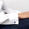 Geometric pentagon cufflinks with lapis detail