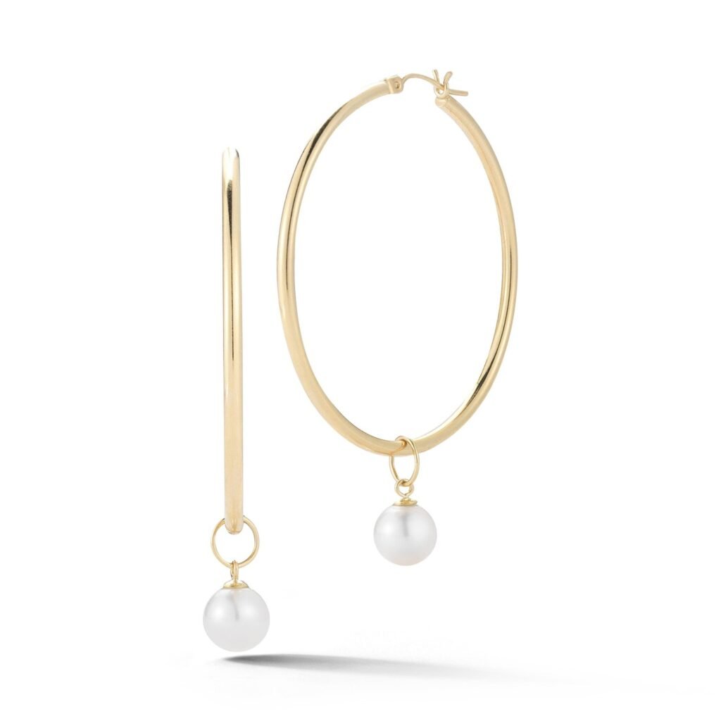 925 Sterling Silver Large Detachable Pearl Hoop Earrings 35MM