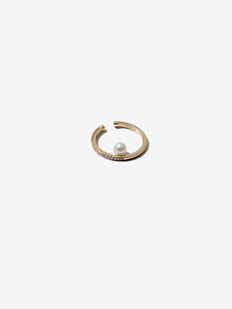 925 Sterling Silver Large Diamond and Pearl Ear Cuff