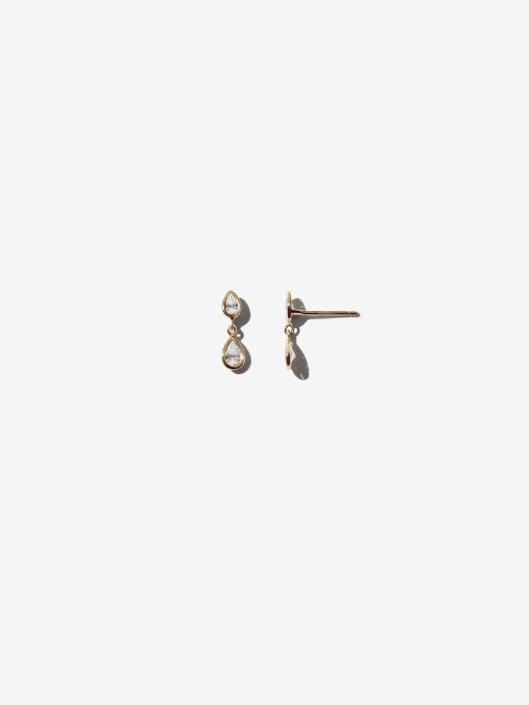 925 Sterling Silver LE3 . Double Pear Diamond Drop Earrings