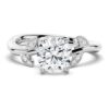 925 Sterling Silver "leafy Promise Green Protector" Diamond Engagement Ring