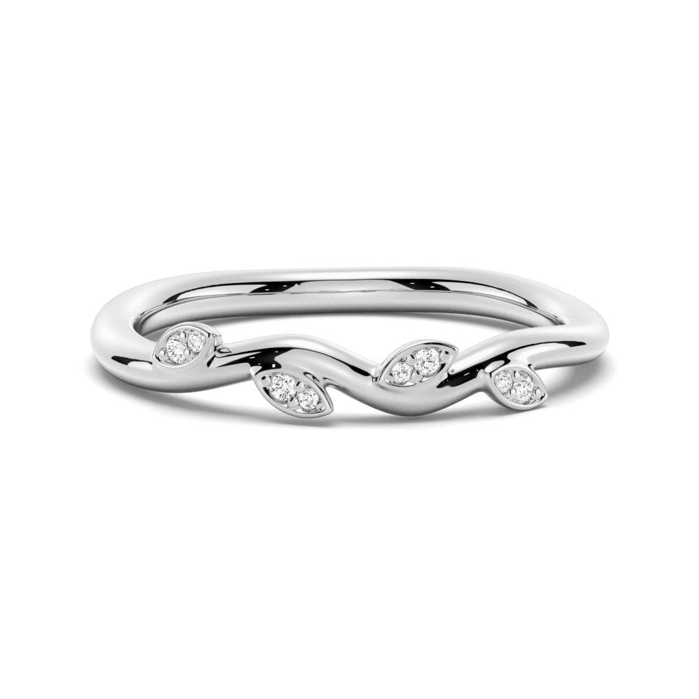 925 Sterling Silver "leafy Promise Green Protector" Diamond Wedding Band