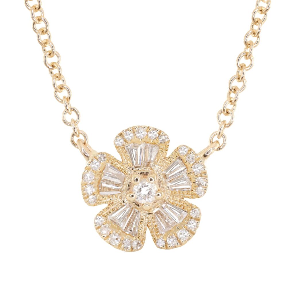 925 Sterling Silver Leila Baguette Diamond Flower Necklace