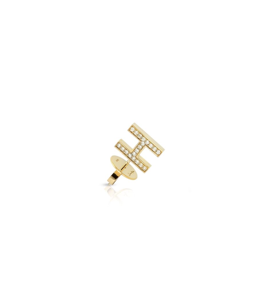 925 Sterling Silver Letter Mania H Diamond Stud Earrings