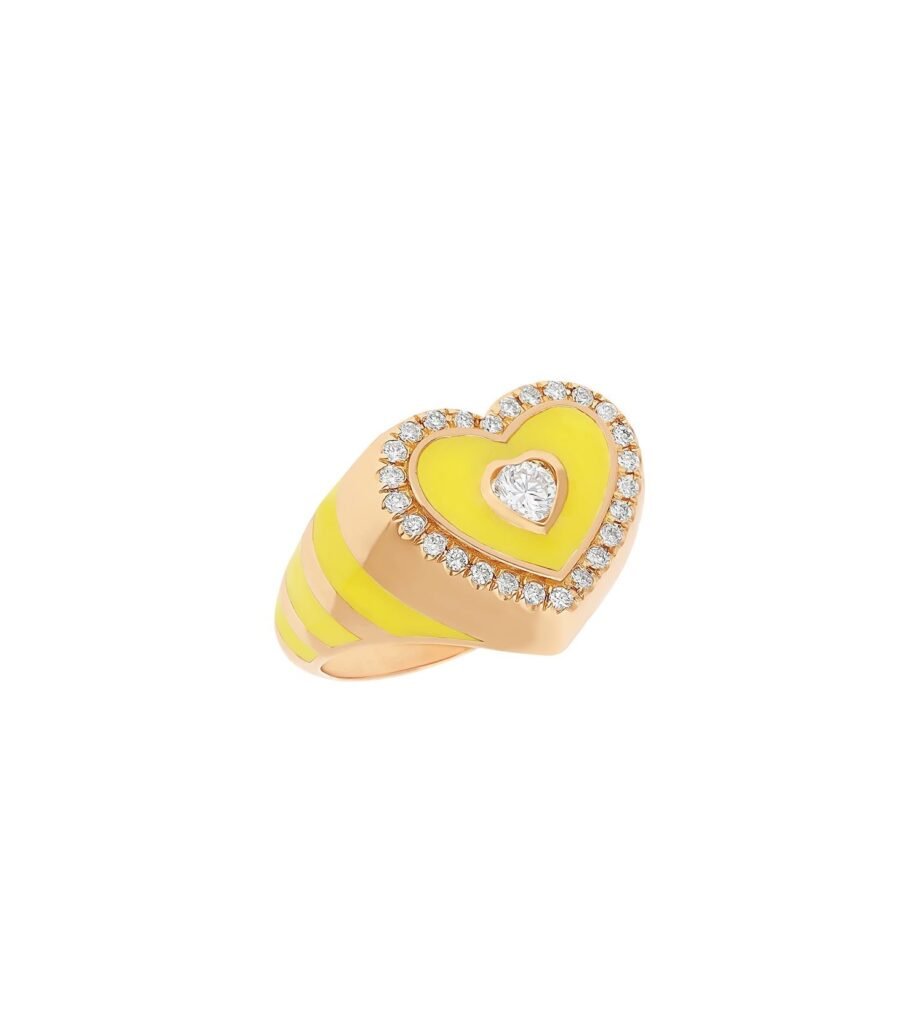 925 Sterling Silver Lime Yellow Love Diamond Pinky Ring