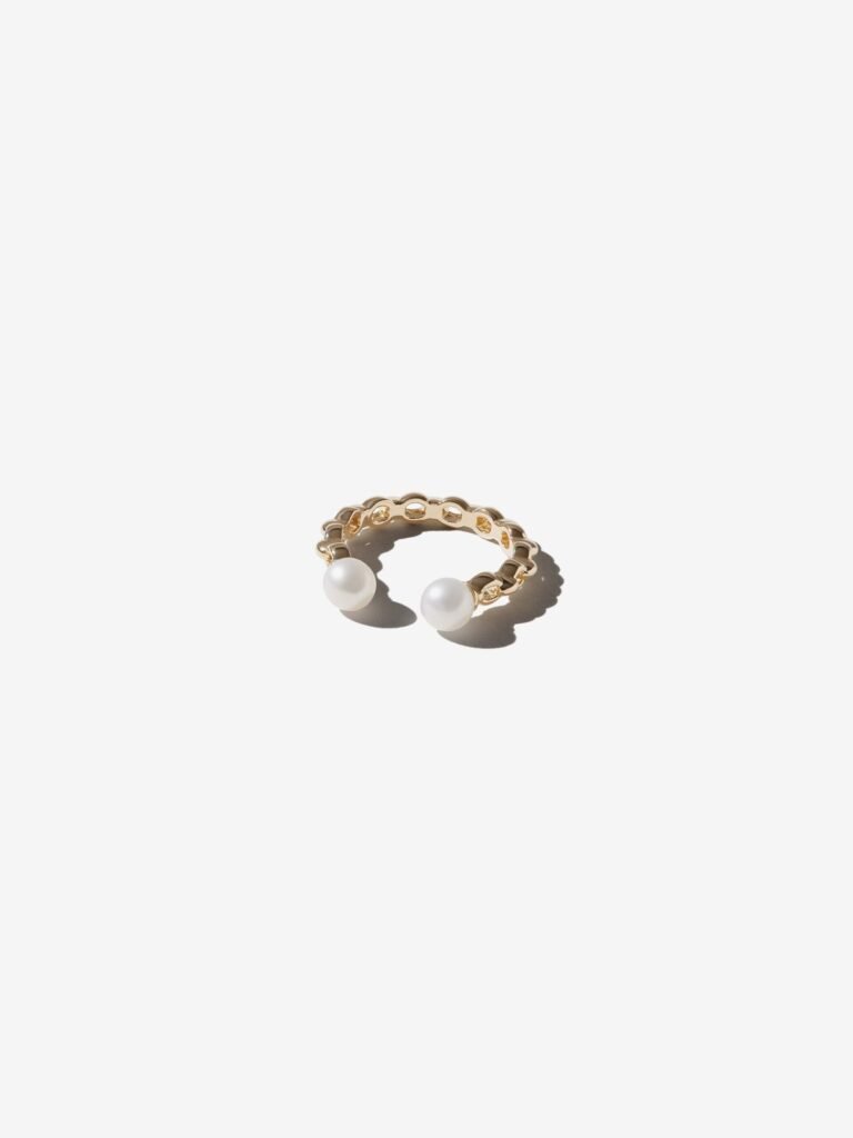 925 Sterling Silver Link Double Pearl Open Ring