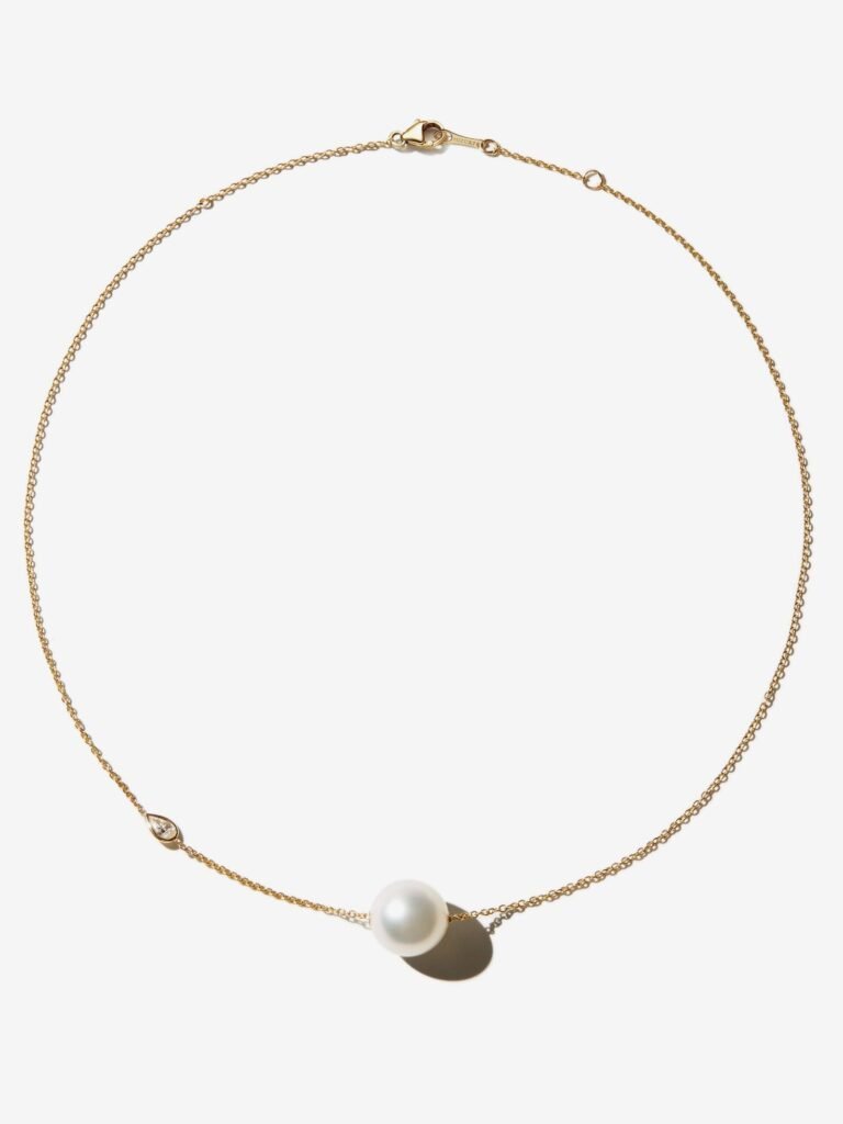 925 Sterling Silver LN1 . South Sea Pearl and Pear Diamond Solitaire Necklace