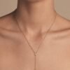 Y necklace with pear-shaped CZ diamond and pearl