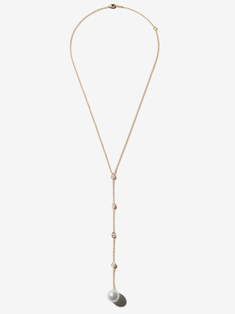 925 Sterling Silver LN5 . South Sea Pearl and Multi Pear Diamond Y Necklace