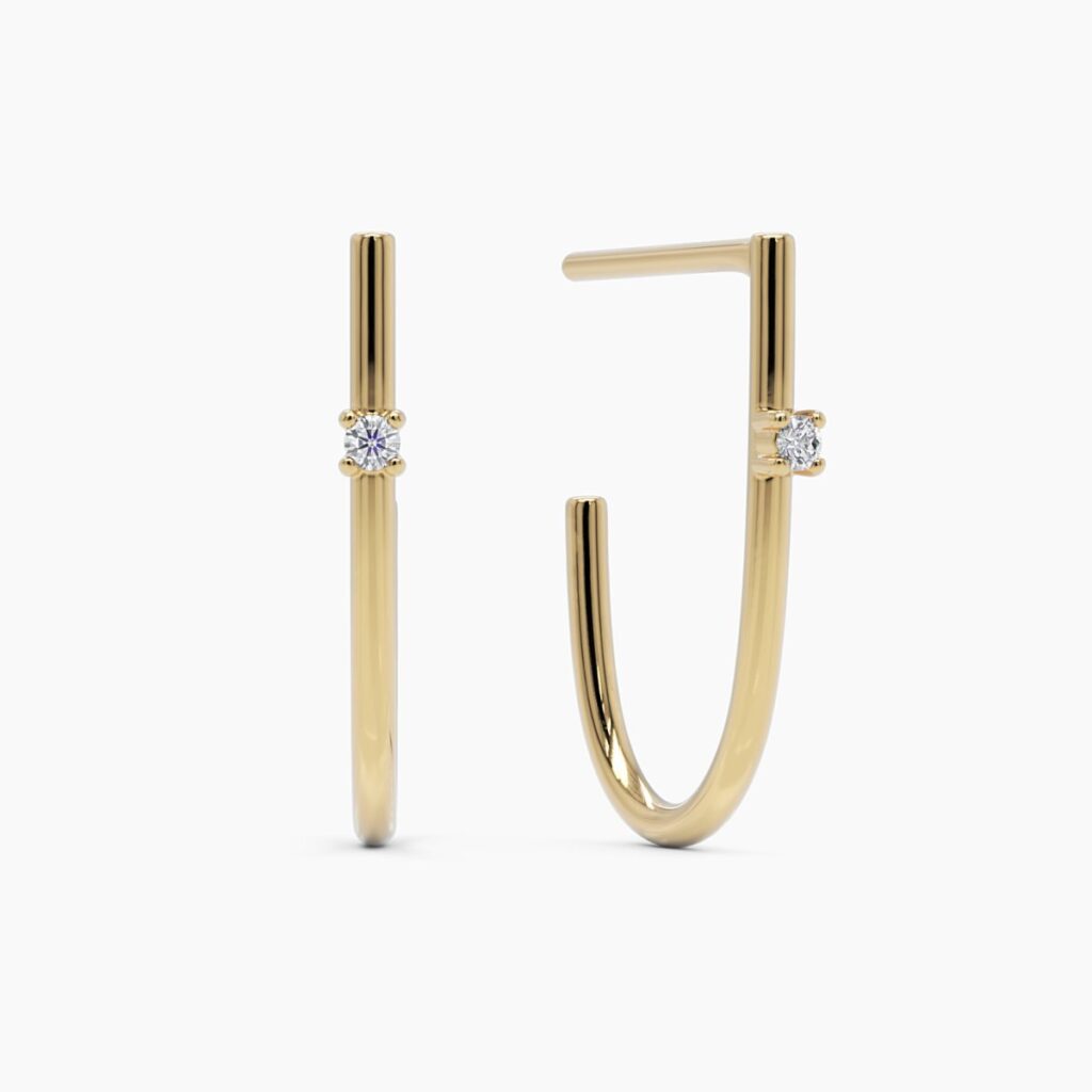 925 Sterling Silver Long Hoop Diamond Earrings
