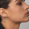 925 Sterling Silver Long Hoop Diamond Earrings - Image 2