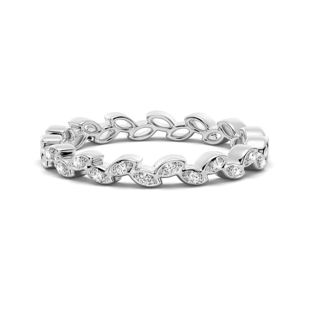 925 Sterling Silver Lustrous Leaves Inspired Diamond Wedding Band