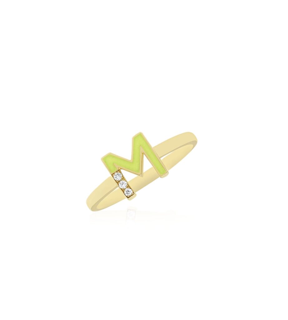 925 Sterling Silver M League Lime Diamond Ring