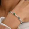 925 Sterling Silver Magnificent Emerald and Diamond Tennis Bracelet - Image 5