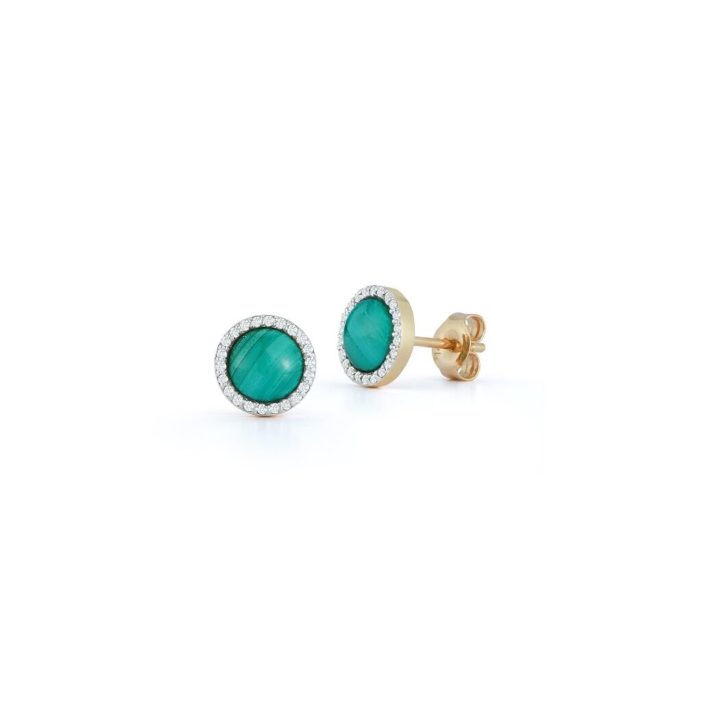 925 Sterling Silver Malachite and Diamond Stud Earrings