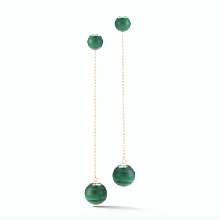 925 Sterling Silver Malachite Ball Drop Earrings