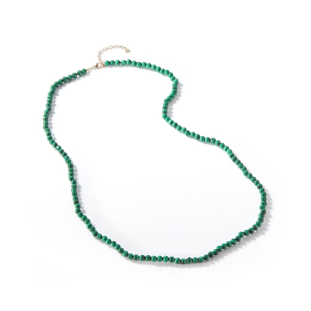 925 Sterling Silver Malachite Beaded Necklace 22"