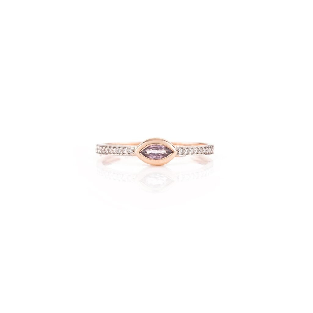 925 Sterling Silver Marquise Cut Amethyst Diamond Ring